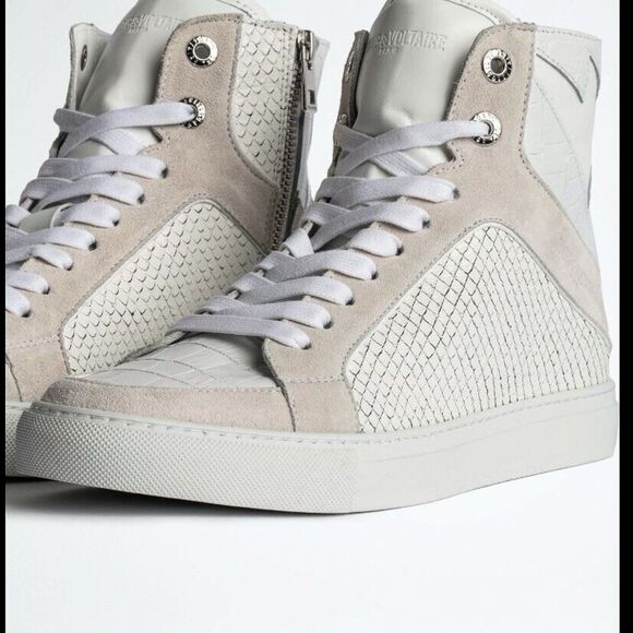Zadig & Voltaire High Flash Keith White Leather Sneakers | Size 7.5 - Picture 1 of 14